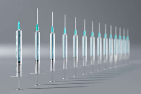 Many syringes isolated on grey background - 3D illustrationの写真素材