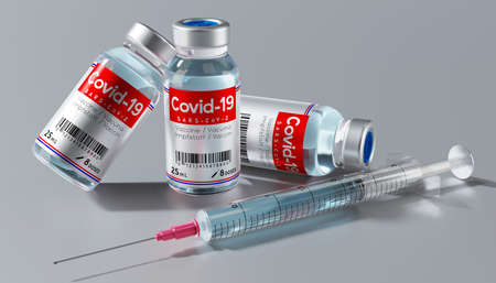 Covid-19 / SARS-CoV-2 / coronavirus vaccine ampoules and syringe - 3D illustration