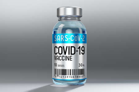 Covid-19 / SARS-CoV-2 / coronavirus vaccine ampoule isolated on grey background - 3D illustration