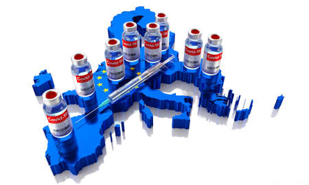 Covid-19, SARS-CoV-2, coronavirus vaccination programme in European Union - 3D illustration