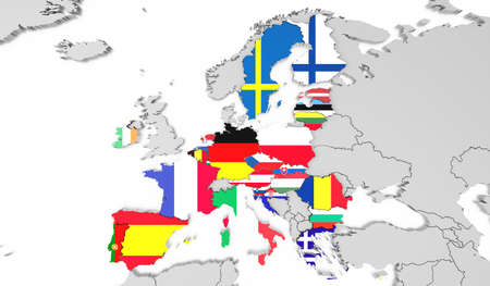 European Union concept, international flags - 3D illustrationの写真素材