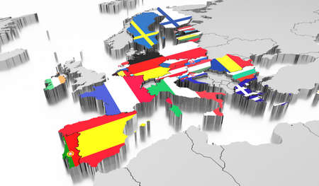 European Union concept, international flags - 3D illustration
