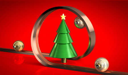 Christmas tree, serpentine and baubles - 3D illustrationの写真素材