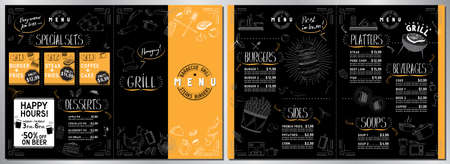 Barbecue grill bar menu template - A3 to A4 card (burgers, sides, grill, desserts, sets)