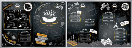 Grill, barbecue menu card - A3 to A4 size (burgers, grill, sides, soups, drinks, sets)の素材 [FY310169848156]