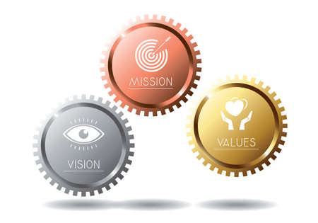 Mission, vision, values concept - three icons - vector illustrationのイラスト素材
