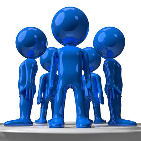Blue cartoon characters, teamwork concept - 3D illustrationの写真素材