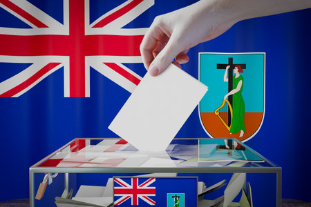 Montserrat flag, hand dropping ballot card into a box - voting, election concept - 3D illustrationの写真素材