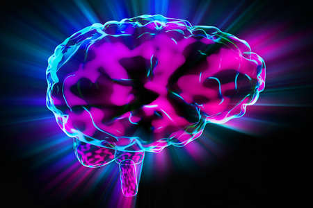 Human brain and light rays - 3D illustration