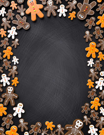 Halloween poster with funny cookies - 3D illustration
