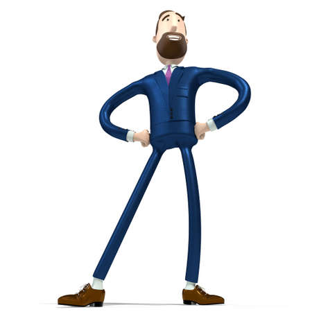 Hipster cartoon businessman standing in superhero, pride pose - 3D illustrationの写真素材