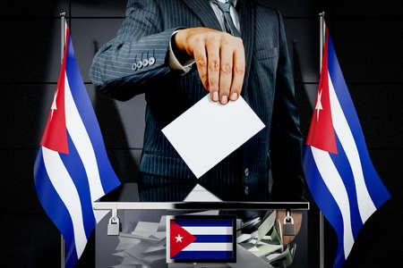 Cuba flags, hand dropping voting card - election concept - 3D illustrationの写真素材