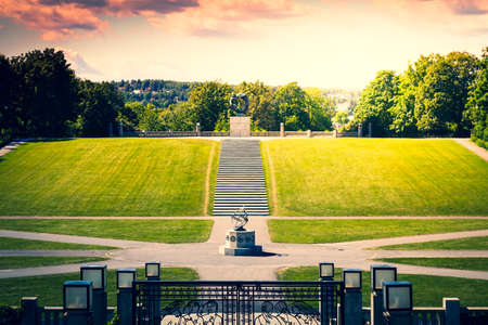 Norway, Oslo, Frogner Park, Gustav Vigeland Sculpture Park, June 12th, 2016 - Panoramic view from the hillのeditorial素材