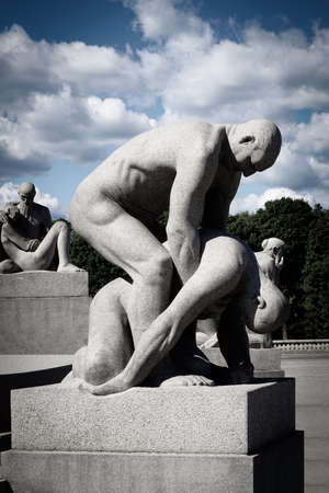 Norway, Oslo, Frogner Park, Gustav Vigeland Sculpture Park, June 12th, 2016 - Sculpture of tho manのeditorial素材
