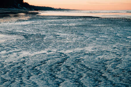Frozen river in winter, Baltic Sea, Polandの写真素材