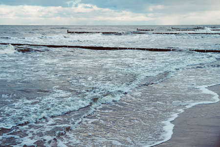 Groynes on a shore, Baltic Sea, Poland