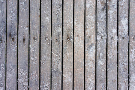 Ice on wooden desks, planksの写真素材