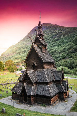 June 13th 2016, Norway, Borgund - Stave Church - famous landmark and example of unique medieval architecture in Scandinavia.のeditorial素材