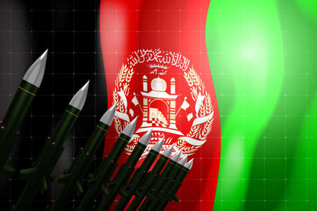 Cruise missiles, flag of Afghanistan in background - defense concept - 3D illustration