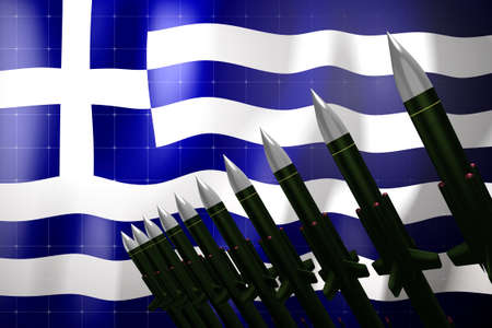 Cruise missiles, flag of Greece in background - defense concept - 3D illustrationの写真素材