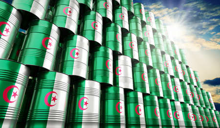 Oil barrels with flag of Algeria - 3D illustrationの写真素材
