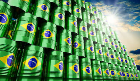 Oil barrels with flag of Brazil - 3D illustrationの写真素材