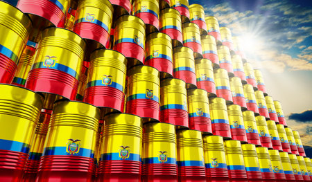 Oil barrels with flag of Ecuador - 3D illustrationの写真素材