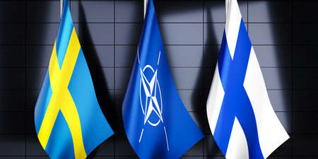 Finland, Sweden and  NATO flags - 3D illustrationのeditorial素材