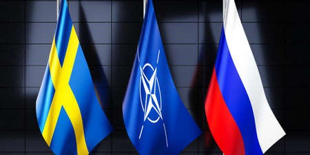 Sweden, NATO and Russia flags - 3D illustrationのeditorial素材