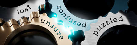 Lost, confused, unsure, puzzled - gears concept - 3D illustrationの写真素材