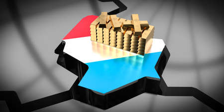 Luxembourg map and flag, gold ingots - 3D illustrationの写真素材