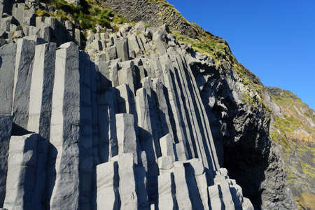Basalt rocks at Reynisfjara Black Beach in Iceland - close-up