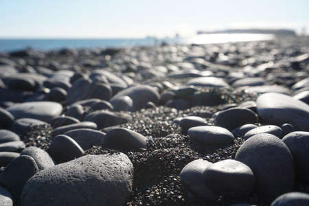 Pebbles on Reynisfjara Black Beach in Icelandの写真素材
