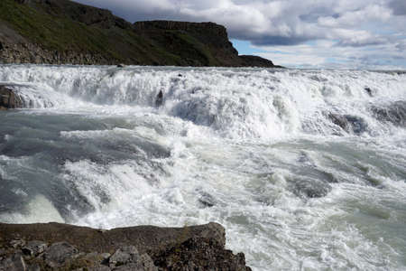 Gullfoss waterfall located in canyon on Hvita river, Icelandの写真素材