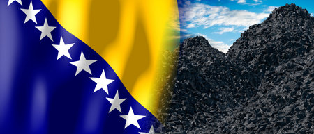 Bosnia and Herzegovina - country flag and pile of coal - 3D illustrationの写真素材