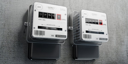 Electricity meters and concrete wall - 3D illustration