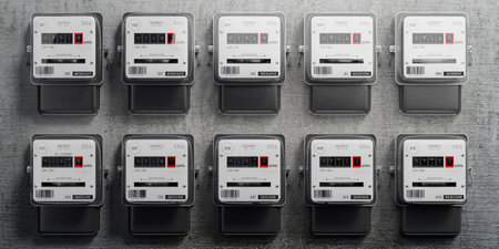 Electricity meters and concrete wall - 3D illustrationの写真素材