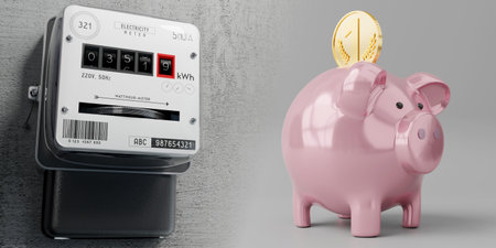 Electricity meter and piggy bank - 3D illustration