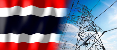 Thailand - country flag and electricity pylons - 3D illustrationの写真素材