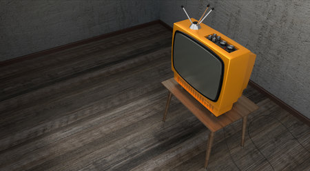 Vintage, retro television set, concrete wall - 3D illustrationの写真素材
