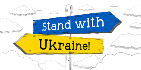 Stand with Ukraine - outline signpost with two arrowsの写真素材
