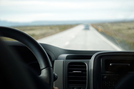 Driving a car - perspective of a driver - bokeh effect