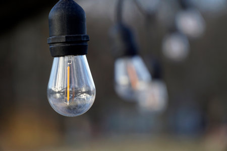 Light bulbs decoration with selective focus - bokeh effectの写真素材