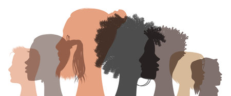 Multiracial man and woman silhouettes of different appearance - diversity concept - vector illustrationのイラスト素材