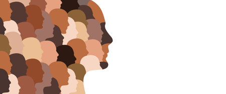 Head shapes in various skin colors - diversity concept - vector illustrationのイラスト素材