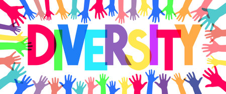 Colorful human hands and diversity word - vector illustrationのイラスト素材