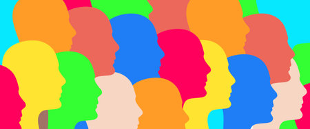 Colorful geometrical head shapes - diversity concept - vector illustrationのイラスト素材