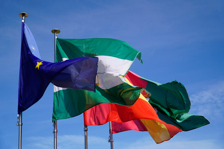 Flags of European Union, Spain, Andalusia and Granada