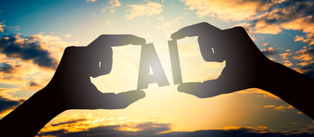 AI - human hands holding black silhouette wordの写真素材