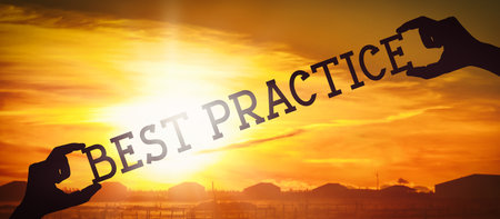 Best practice - human hands holding black silhouette wordsの写真素材